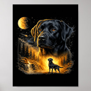 Schwarzer Lab Labrador heult zum Mond Vintage Hund Poster