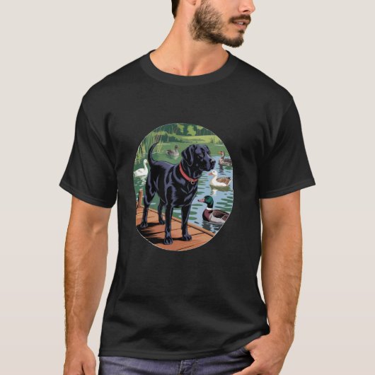 Schwarzer Lab, Labrador-Jagdhund mit Enten und Was T-Shirt (Vorderseite)