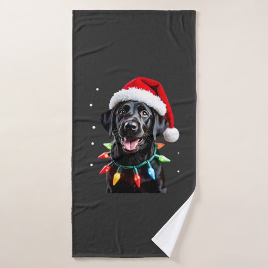 Schwarzer Lab Labrador Weihnachtsbaum Licht Pyjama Badehandtuch (Badehandtuch)