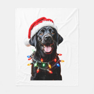 Schwarzer Lab Labrador Weihnachtsbaum Licht Pyjama Fleecedecke