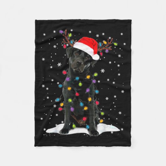 Schwarzer Lab Labrador Weihnachtsbaum Licht Pyjama Fleecedecke (Vorderseite)