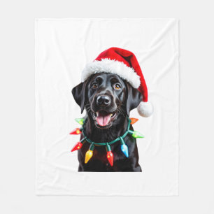 Schwarzer Lab Labrador Weihnachtsbaum Licht Pyjama Fleecedecke