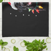 Schwarzer Lab Labrador Weihnachtsbaum Licht Pyjama Geschirrtuch (Gefaltet)