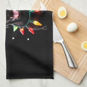 Schwarzer Lab Labrador Weihnachtsbaum Licht Pyjama Geschirrtuch (Viertel Falte)