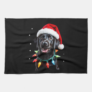 Schwarzer Lab Labrador Weihnachtsbaum Licht Pyjama Geschirrtuch