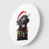 Schwarzer Lab Labrador Weihnachtsbaum Licht Pyjama Große Wanduhr (Winkel)