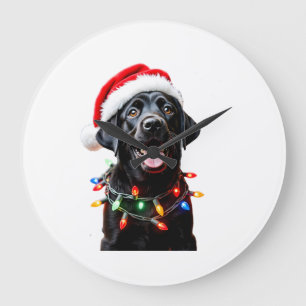 Schwarzer Lab Labrador Weihnachtsbaum Licht Pyjama Große Wanduhr