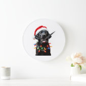 Schwarzer Lab Labrador Weihnachtsbaum Licht Pyjama Große Wanduhr (Zuhause)