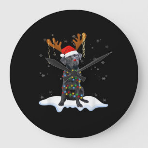 Schwarzer Lab Labrador Weihnachtsbaum Licht Pyjama Große Wanduhr
