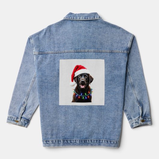 Schwarzer Lab Labrador Weihnachtsbaum Licht Pyjama Jeansjacke (Rückseite)
