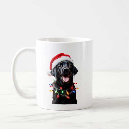 Schwarzer Lab Labrador Weihnachtsbaum Licht Pyjama Kaffeetasse (Links)