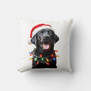 Schwarzer Lab Labrador Weihnachtsbaum Licht Pyjama Kissen
