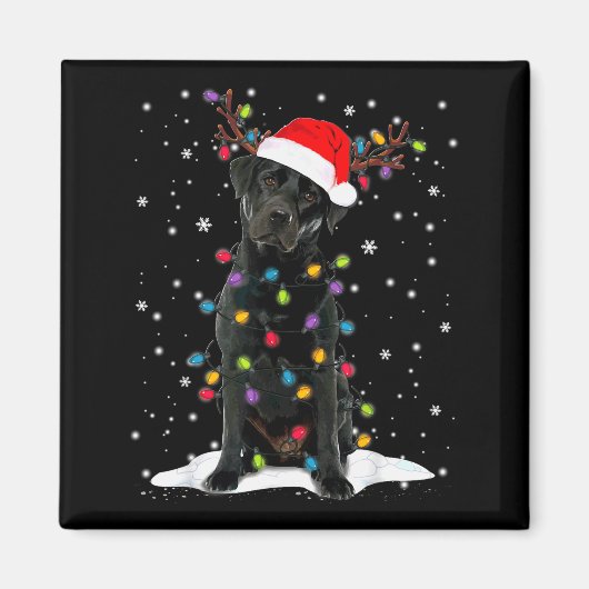Schwarzer Lab Labrador Weihnachtsbaum Licht Pyjama Magnet (Vorne)