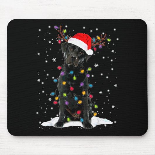 Schwarzer Lab Labrador Weihnachtsbaum Licht Pyjama Mousepad (Vorne)