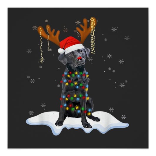Schwarzer Lab Labrador Weihnachtsbaum Licht Pyjama Poster (Vorderseite)