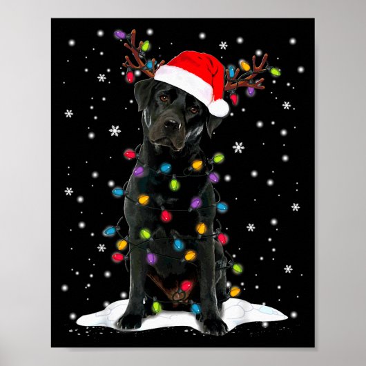 Schwarzer Lab Labrador Weihnachtsbaum Licht Pyjama Poster (Vorne)