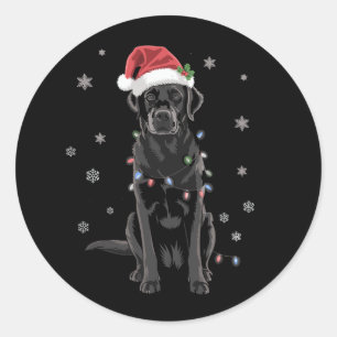 Schwarzer Lab Labrador Weihnachtsbaum Licht Pyjama Runder Aufkleber