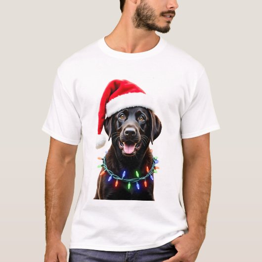Schwarzer Lab Labrador Weihnachtsbaum Licht Pyjama T-Shirt (Vorderseite)