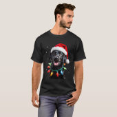 Schwarzer Lab Labrador Weihnachtsbaum Licht Pyjama T-Shirt (Vorne ganz)