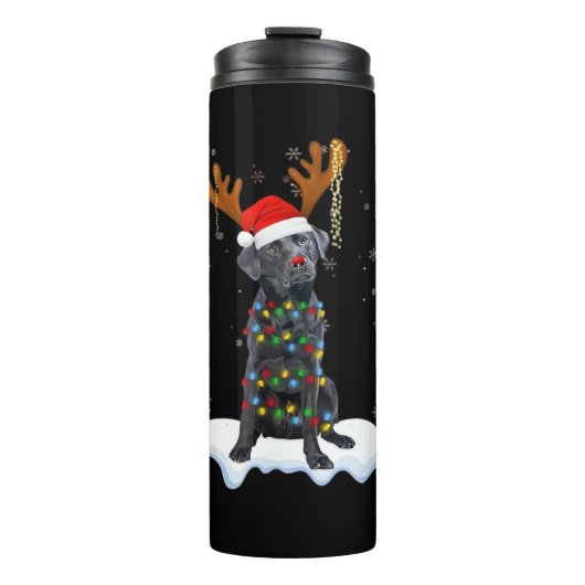 Schwarzer Lab Labrador Weihnachtsbaum Licht Pyjama Thermosbecher (Vorderseite)