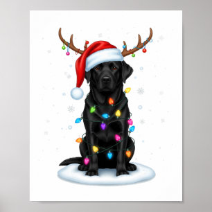 Schwarzer Lab Labrador Weihnachtshund Rentier Lich Poster