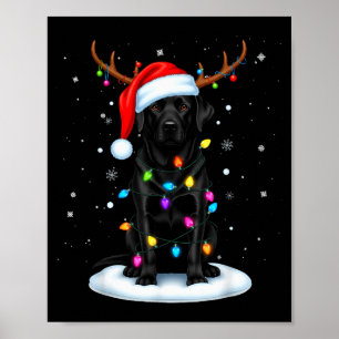Schwarzer Lab Labrador Weihnachtshund Rentier Lich Poster