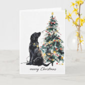 Schwarzer Lab Merry Christmas Karte (Gelbe Blume)