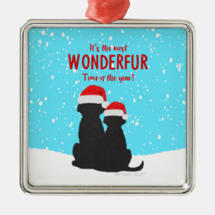 Schwarzer Lab Santa Hunde Quadratischer Weihnachts Ornament Aus Metall