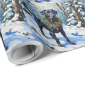 Schwarzer Lab Serene Winterwald Weihnachten Geschenkpapier (Rolleneckpunkt)