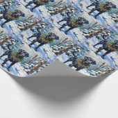 Schwarzer Lab Serene Winterwald Weihnachten Geschenkpapier (Ecke)