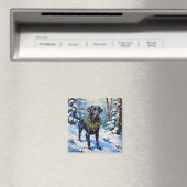 Schwarzer Lab Serene Winterwald Weihnachten Magnet (In Situ (Geschirrspüler))