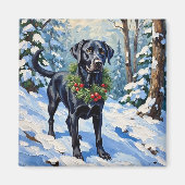 Schwarzer Lab Serene Winterwald Weihnachten Magnet (Vorne)