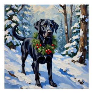 Schwarzer Lab Serene Winterwald Weihnachten Poster
