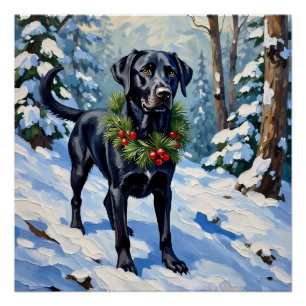 Schwarzer Lab Serene Winterwald Weihnachten Poster