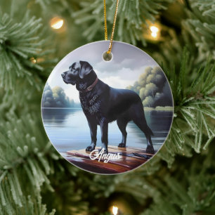 Schwarzer Lab und See Keramik Ornament