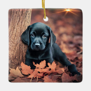 Schwarzer Lab Welpe Keramikornament
