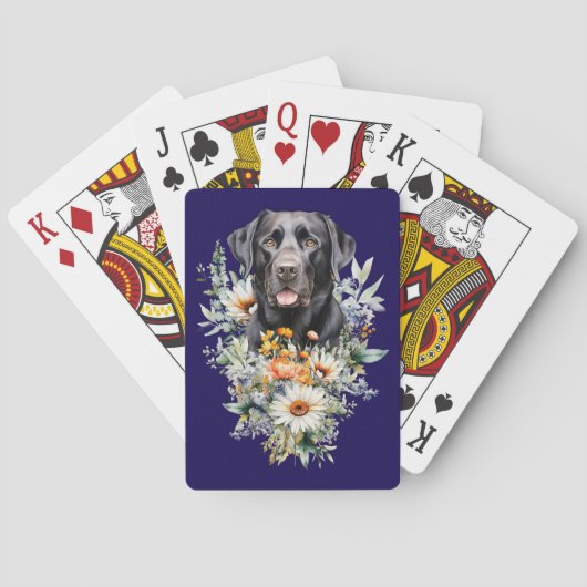 Schwarzer Labhund in Wildblumen Spielkarten (Rückseite)