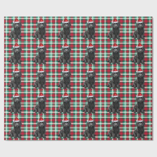 Schwarzer Labradoodle Hund und Urlaub Karierte Wei Geschenkpapier (Flach)