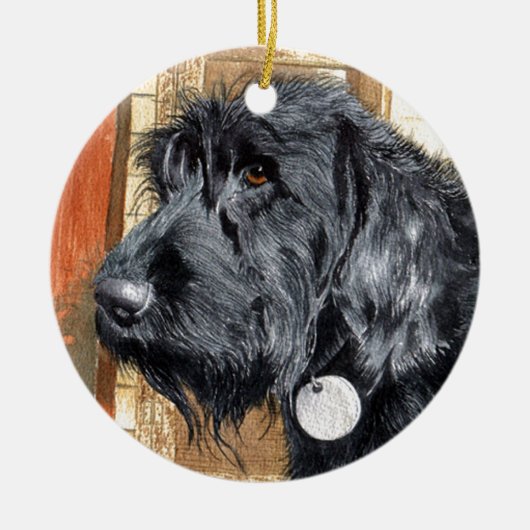 Schwarzer Labradoodle Ralph Keramik Ornament (Vorne)
