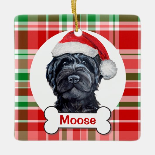 Schwarzer Labradoodle / Schwarzer Goldendoodle Keramikornament (Vorderseite)
