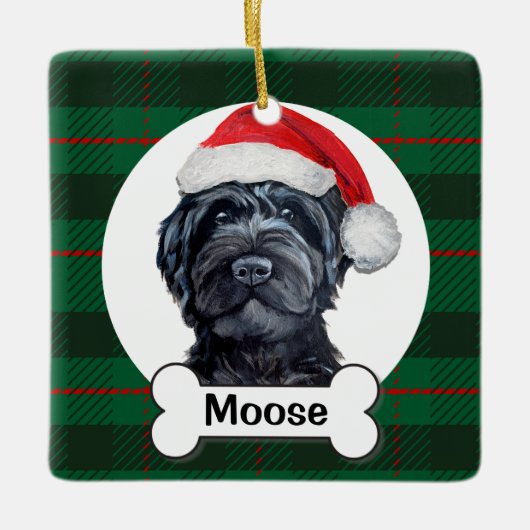 Schwarzer Labradoodle / Schwarzer Goldendoodle Keramikornament (Vorderseite)
