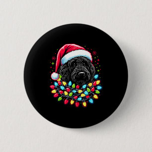Schwarzer Labradoodle Weihnachtsbaum Xmas Lichter Button