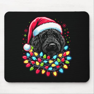 Schwarzer Labradoodle Weihnachtsbaum Xmas Lichter Mousepad