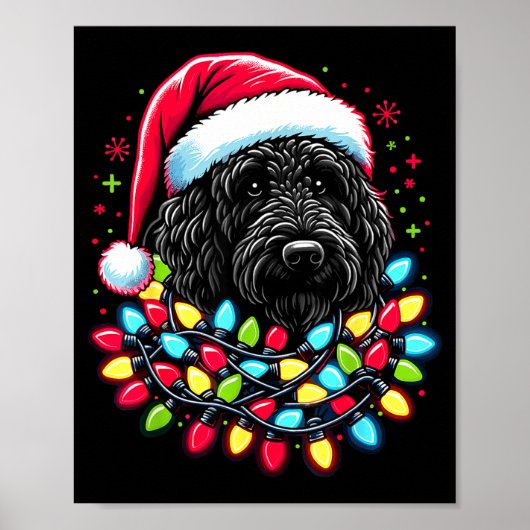 Schwarzer Labradoodle Weihnachtsbaum Xmas Lichter  Poster (Vorne)
