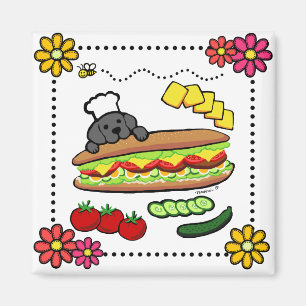 Schwarzer Labrador-Bäckerei-Cartoon Magnet