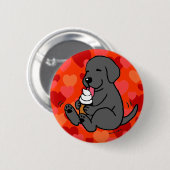 Schwarzer Labrador, der Eiscreme mit Herzen leckt Button (Vorne & Hinten)