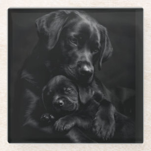 Schwarzer Labrador, Eltern und Kind: Liebesumarmun Glasuntersetzer