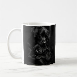 Schwarzer Labrador, Eltern und Kind, Liebesumarmun Kaffeetasse