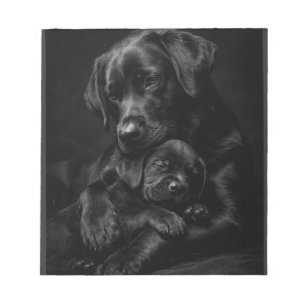 Schwarzer Labrador, Eltern und Kind, Liebesumarmun Notizblock