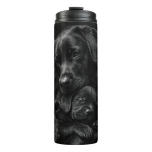 Schwarzer Labrador, Eltern und Kind, Liebesumarmun Thermosbecher